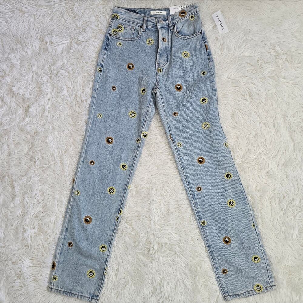 NWT Pacsun Eco‎ Nineties Embroidered Dad Jeans High Waisted Women's 24